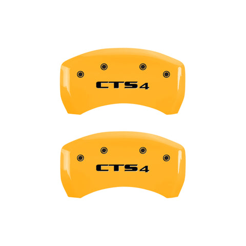 MGP 4 Caliper Covers Engraved Front Cursive/Cadillac Engraved Rear CTS4 Yellow finish black ch - 35020SCT4YL