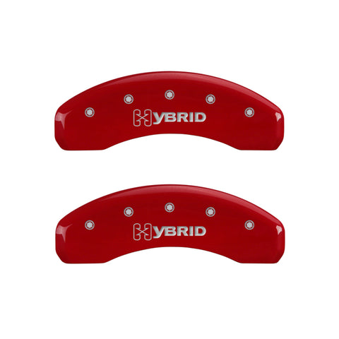 MGP 4 Caliper Covers Engraved Front & Rear GM Style/Hybrid Red finish silver ch - 34004SHYBRD