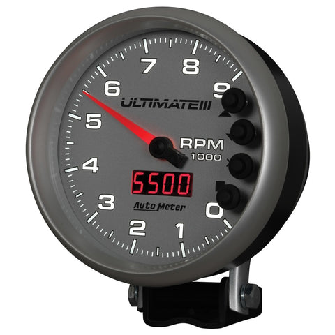 Autometer 5 inch Ultimate III Playback Tachometer 9000 RPM - Silver - 6882