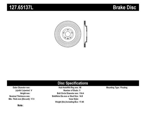 StopTech Slotted & Drilled Sport Brake Rotor - 127.65137L