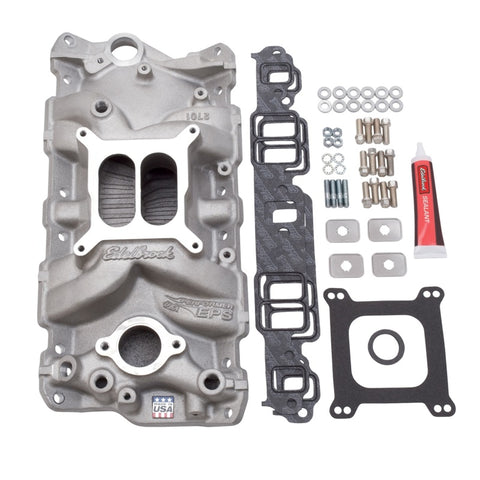 Edelbrock Manifold w/ Installation Kit Performer Eps SBC 1957-1986 Natural Finish - 2040