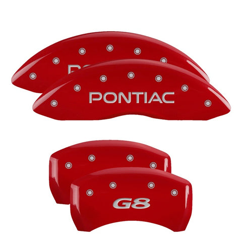 MGP 4 Caliper Covers Engraved Front Pontiac Engraved Rear G8 Red finish silver ch - 18011SPG8RD