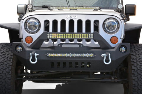 DV8 Offroad 07-18 Wrangler JK FS-17 Mid Length Steel Front Bumper w/ Fog Lights - FBSHTB-17