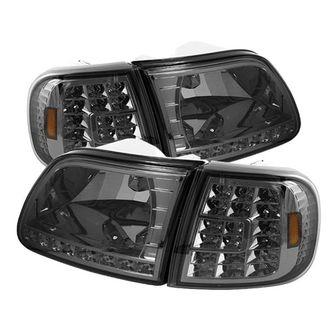 Xtune Ford F150 97-03 Crystal Headlights w/ Clear LED Corners Smoke HD-ON-FF15097-LED-SET-SM - 5014801