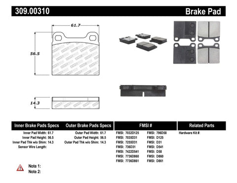 StopTech Performance 98-04 Volvo C70/98-00 V70 Rear Brake Pads - 309.00310