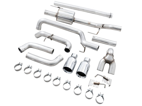 AWE 0FG 21+ Ford F150 Dual Split Rear Exhaust - 5in Chrome Silver Tips - 3015-32105