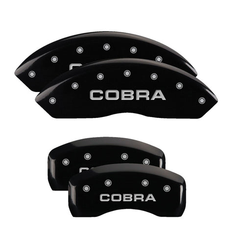 MGP 4 Caliper Covers Engraved Front & Rear Cobra Black finish silver ch - 10017SCOBBK