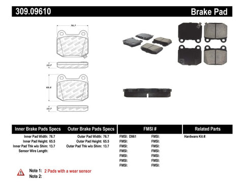 StopTech Performance ST-22 2-Piston Rear Caliper Brake Pads - 309.09610