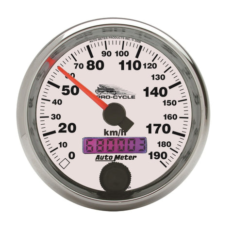 Autometer Pro-Cycle Gauge Speedo 2 5/8in 190 Kmh Elec White - 19341-M