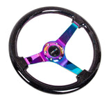 NRG Reinforced Steering Wheel (350mm / 3in. Deep) Classic Blk Sparkle w/4mm Neochrome 3-Spoke Center - RST-036BSB-MC