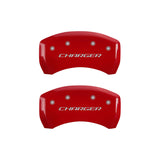 MGP 4 Caliper Covers Engraved Front & Rear Block/Charger Red finish silver ch - 12005SCHBRD