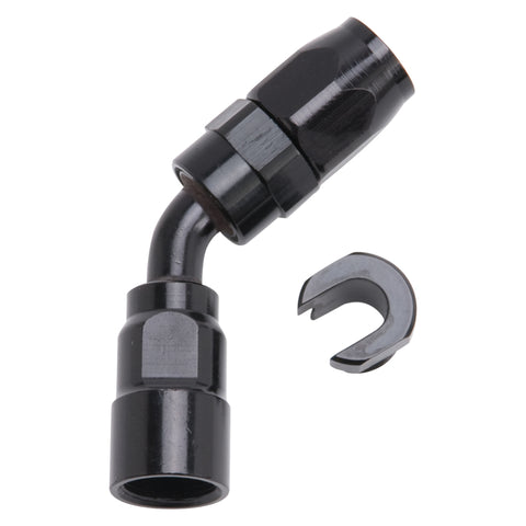 Russell Performance 5/16in SAE Quick Disc Female to -6 Hose Black 45 Degree Hose End - 611263