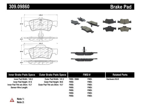 StopTech Performance Mercedes Benz Rear Brake Pads - 309.09860