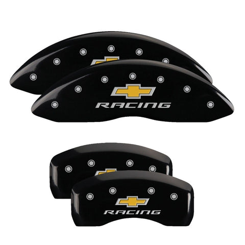 MGP 4 Caliper Covers Engraved Front & Rear Chevy racing Black finish silver ch - 14006SBRCBK