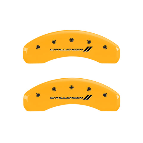 MGP 4 Caliper Covers Engraved Front & Rear With stripes/Challenger Yellow finish black ch - 12088SCL1YL