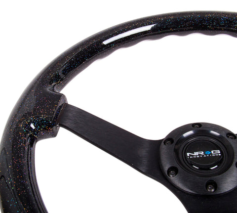 NRG Reinforced Steering Wheel (350mm / 3in Deep) Classic Blk Sparkle Wood Grain w/Blk 3-Spoke Center - RST-036BSB-BK