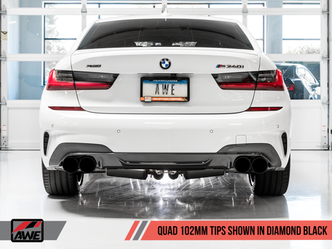 AWE Tuning 2019+ BMW M340i (G20) Non-Resonated Touring Edition Exhaust - Quad Diamond Black Tips - 3015-43156