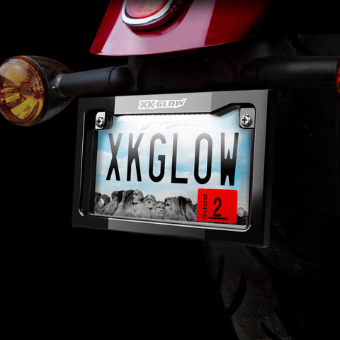 XK Glow Motorcycle License Plate Frame Light w/ White LED - Chrome - XK034019-W