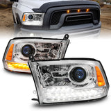 ANZO 09-18 Dodge Ram 1500/2500/3500 LED Plank Style Headlights Switchback + Sequential - Chrome - 111610