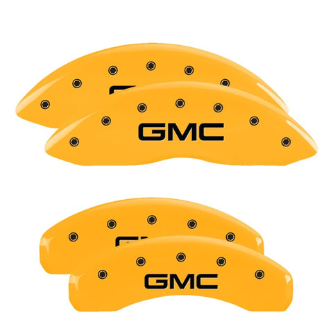 MGP 4 Caliper Covers Engraved Front & Rear GMC Yellow finish black ch - 34015SGMCYL