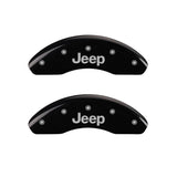 MGP 4 Caliper Covers Engraved Front JEEP Engraved Rear JEEP Grill logo Black finish silver ch - 42013SJPLBK