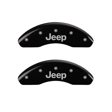 MGP 4 Caliper Covers Engraved Front JEEP Engraved Rear JEEP Grill logo Black finish silver ch - 42013SJPLBK