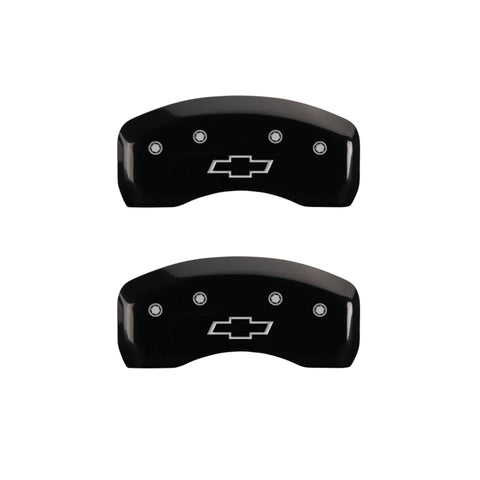 MGP 4 Caliper Covers Engraved Front & Rear Bowtie Black Finish Silver Char 2019 Chevrolet Equinox - 14247SBOWBK