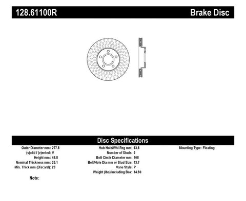 StopTech Drilled Sport Brake Rotor - 128.61100R