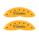 MGP 4 Caliper Covers Engraved Front Cursive/Cadillac Engraved Rear CTS4 Yellow finish black ch - 35020SCT4YL