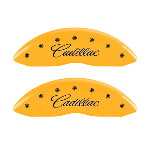 MGP 4 Caliper Covers Engraved Front Cursive/Cadillac Engraved Rear CTS4 Yellow finish black ch - 35020SCT4YL