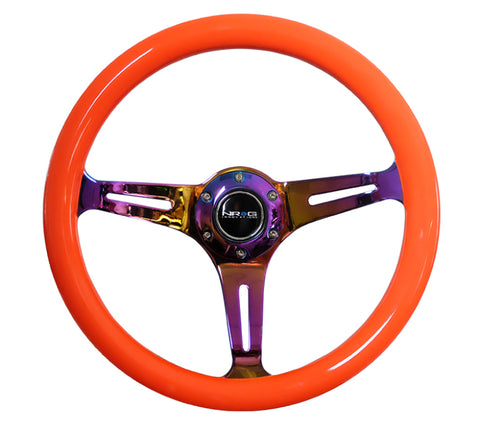 NRG Classic Wood Grain Steering Wheel (350mm) Neon Orange Color w/Neochrome Spokes - ST-015MC-NOR