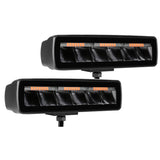 Go Rhino Xplor Blackout Combo Series Sixline LED Spot Lights w/Amber (Surface Mount) - Blk (Pair) - 750600622SBS