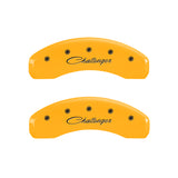 MGP 4 Caliper Covers Engraved Front & Rear Cursive/Challenger Yellow finish black ch - 12088SCLSYL