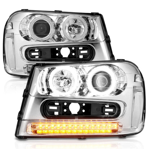 ANZO 2002-2009 Chevrolet Trailblazer Projector Headlights w/ Halo Chrome - 111131