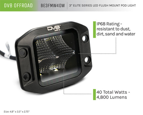 DV8 Offroad Elite Series 3in Cube LED Light 40W Spot 3W LED - BE3FMW40W