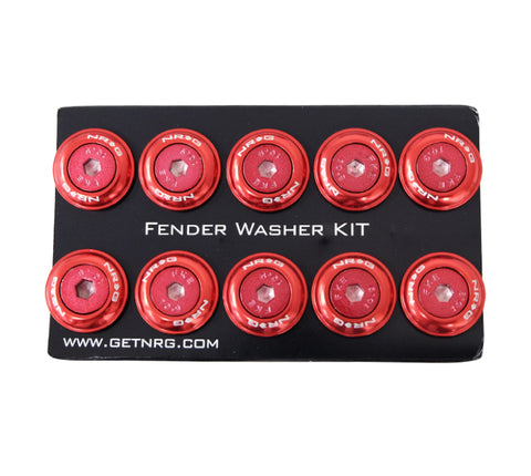 NRG Fender Washer Kit w/Color Matched M6 Bolt Rivets For Plastic (Red) - Set of 10 - FW-150RD