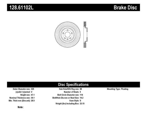 StopTech Drilled Sport Brake Rotor - 128.61102L