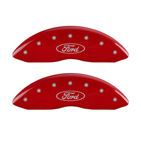 MGP Front set 2 Caliper Covers Engraved Front Oval logo/Ford Red finish silver ch - 10232FFRDRD