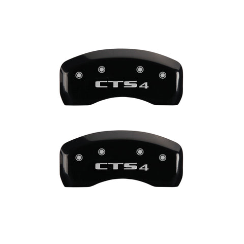 MGP 4 Caliper Covers Engraved Front Cursive/Cadillac Engraved Rear CTS4 Black finish silver ch - 35010SCT4BK