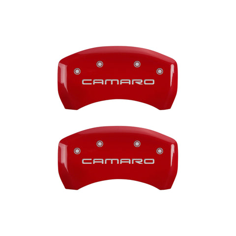 MGP 4 Caliper Covers Engraved Front & Rear Gen 4/Camaro Red finish silver ch - 14027SCA4RD