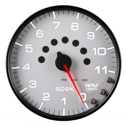 Autometer Spek-Pro Gauge Tachometer 5in 11K Rpm W/Shift Light & Peak Mem White/Black - P23912