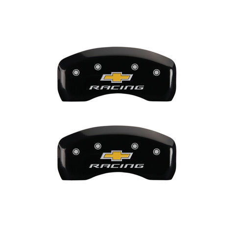 MGP 4 Caliper Covers Engraved Front & Rear Chevy racing Black finish silver ch - 14050SBRCBK