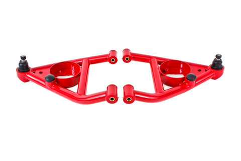 BMR 67-69 F-Body A-arms Lower, DOM Non-adjustable Polyurethane Bushings Front Bump Stops Red - AA006R