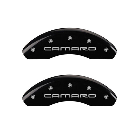 MGP 4 Caliper Covers Engraved Front & Rear Gen 4/Camaro Black finish silver ch - 14026SCA4BK