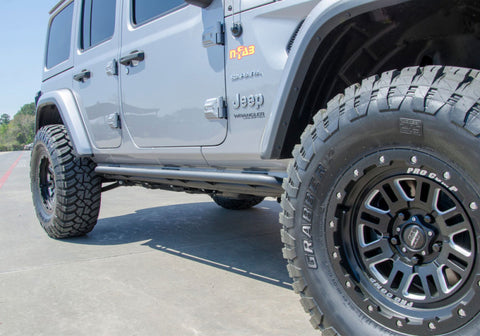 N-Fab RKR Rails 2019 Jeep Wrangler JT 4DR Truck Full Length - Tex. Black - 1.75in - J194TRKR