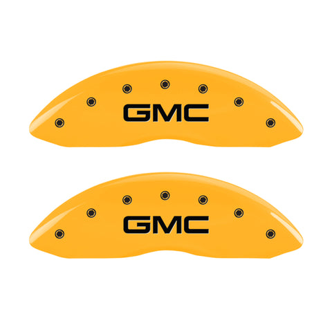 MGP 4 Caliper Covers Engraved Front & Rear GMC Yellow finish black ch - 34015SGMCYL