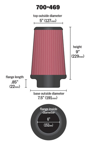 Airaid Universal Air Filter - Cone 6 x 7 1/4 x 5 x 9 - 700-469