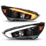 ANZO 15-18 Ford Focus Projector Headlights - w/ Light Bar Switchback Black Housing - 121564