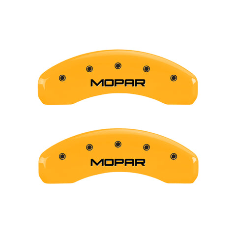 MGP 4 Caliper Covers Engraved Front & Rear Mopar Yellow Finish Black Char 2008 Chrysler Aspen - 32009SMOPYL