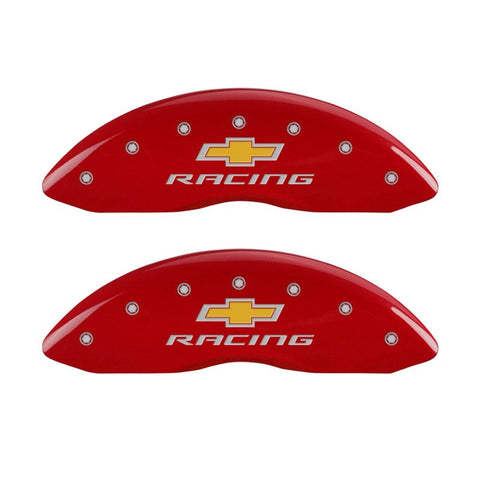 MGP 4 Caliper Covers Engraved Front & Rear Chevy racing Red finish silver ch - 14033SBRCRD